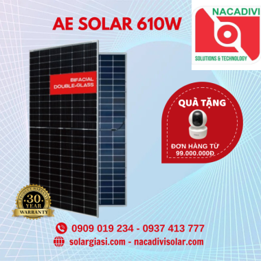 Tấm pin năng lượng mặt trời AE Solar 610W – Công nghệ 2 mặt kính